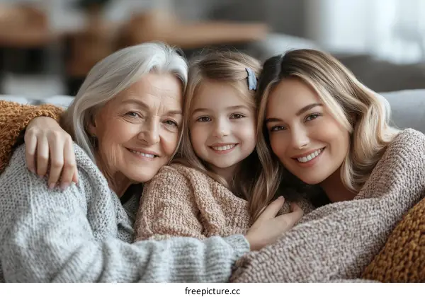Three Generations of Family Warm Embrace