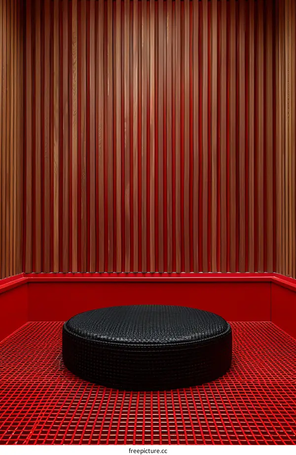 Minimalist Red Room with Black Cushion