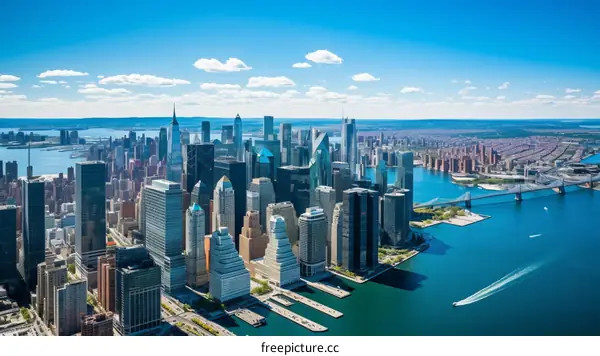 New York Cityscape with Hudson River and Brooklyn Bridge