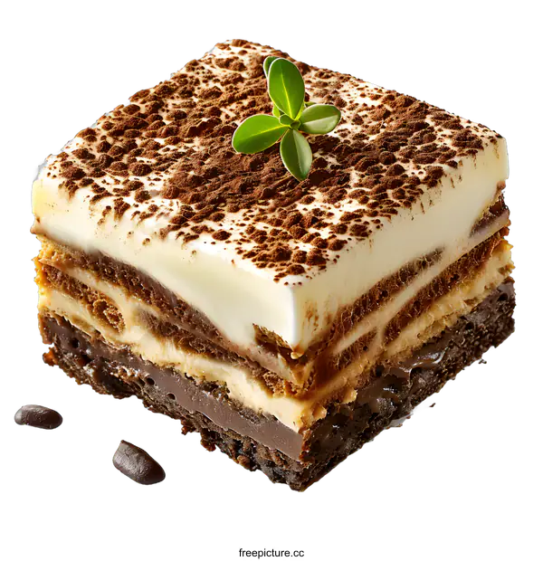 [Transparent Background PNG]Delicious Tiramisu Cake Square Slice