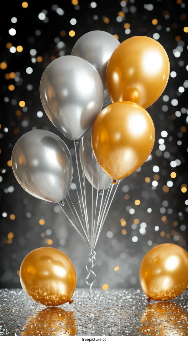 Shiny Silver and Gold Balloons Festive Celebration