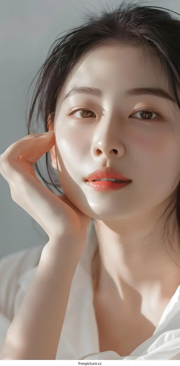 Portrait of a Young Woman with Light Skin and Long Dark Hair