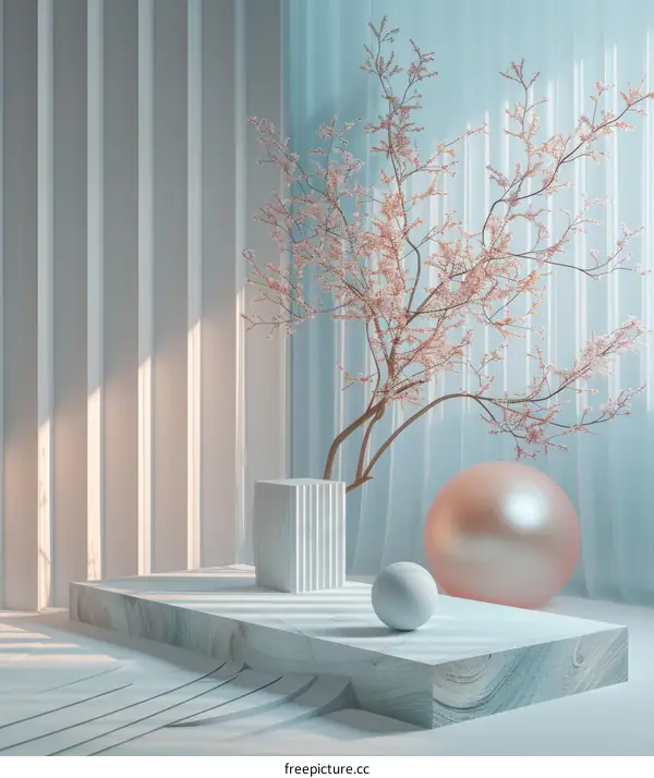 Modern Aesthetic Display Podium with Cherry Blossom