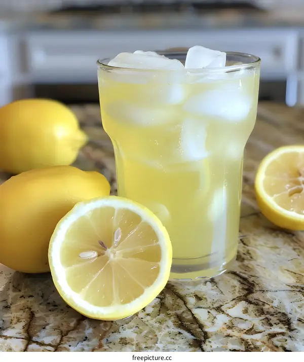 Fresh Lemonade with Ice and Lemon Slices