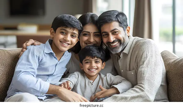 Happy Family Portrait in Living Room