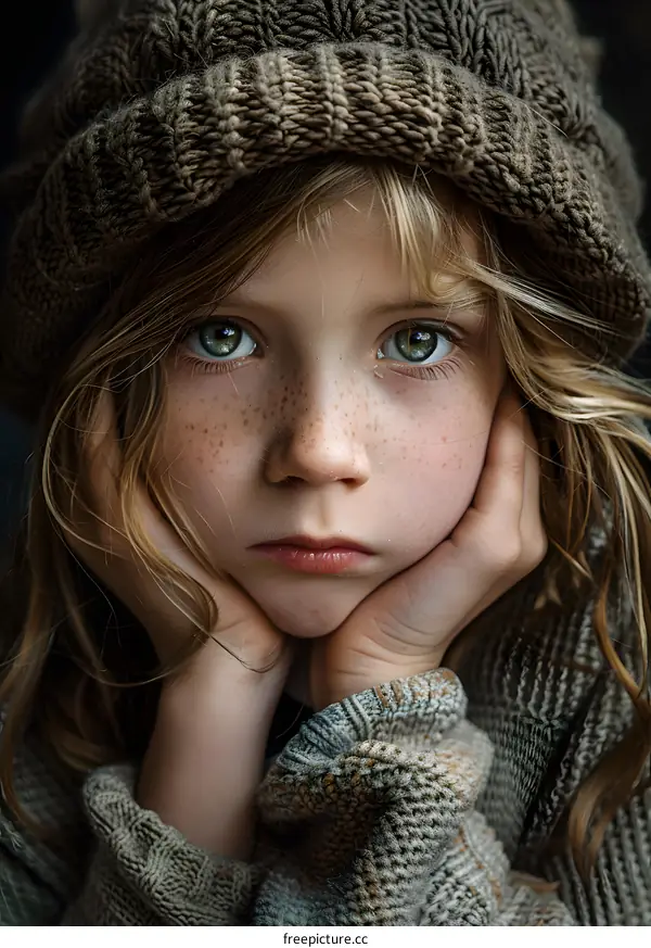 A girl wearing a brown knitted hat