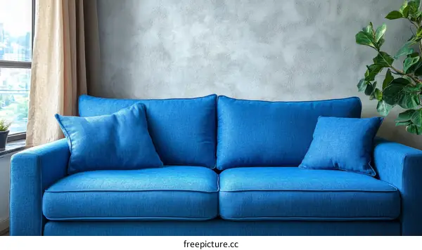 Modern Blue Sofa in a Cozy Living Room