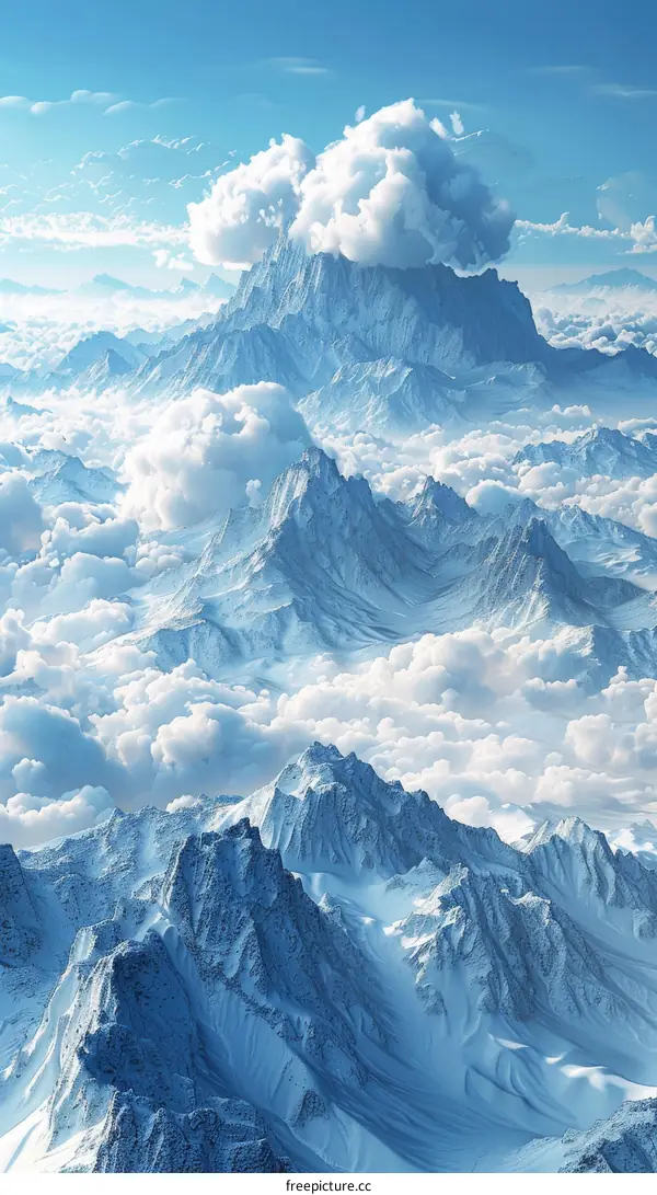 Snowy Mountain Peaks Rising Above the Clouds