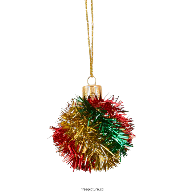 [Transparent Background PNG]Christmas Ornament With Red Green and Gold Tinsel