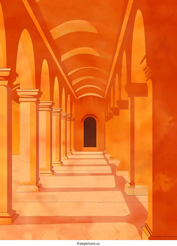 Orange and Yellow Arched Hallway Illustration