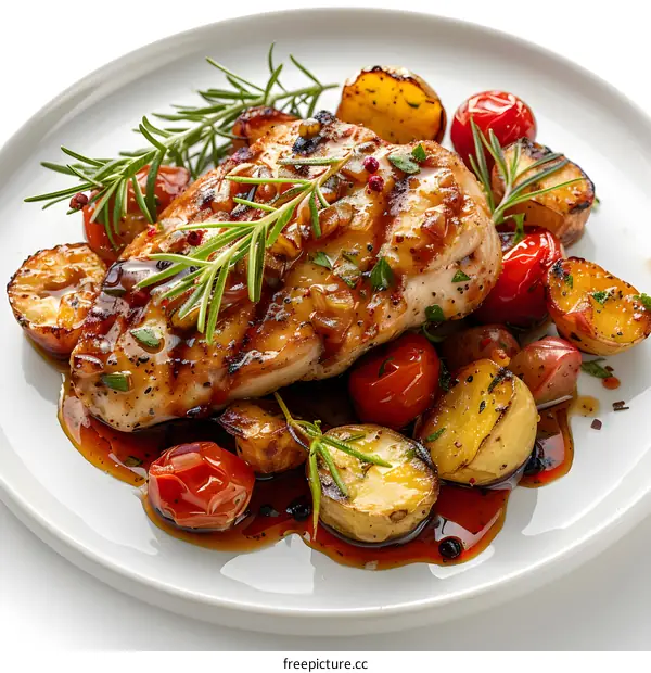 Grilled Chicken with Roasted Potatoes and Tomatoes