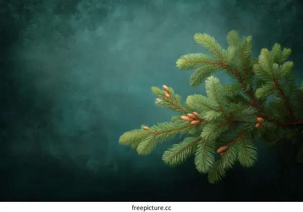 Close-up of Evergreen Branches Against a Teal Background