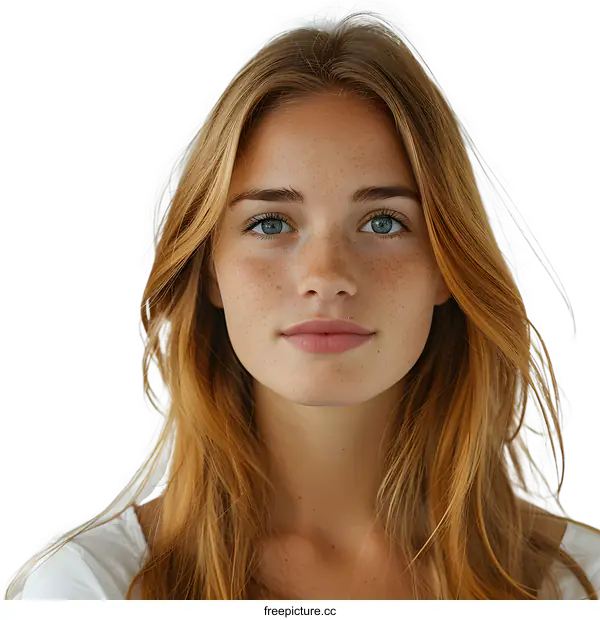 [Transparent Background PNG]portrait of a young woman with freckles and green eyes