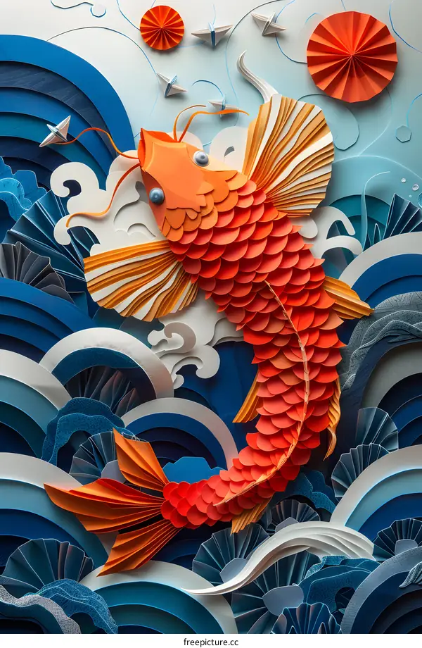Paper Art Fish Jumping Over Waves