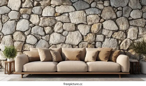 Stone Wall Living Room Interior Design