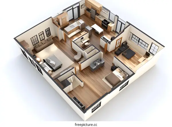 Modern Apartment Floor Plan 3D Illustration