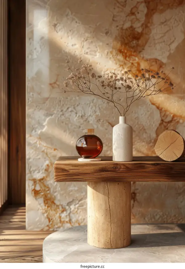 Rustic Wooden Bench with Dried Flowers