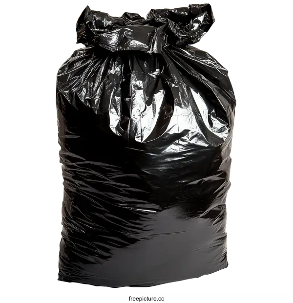 [Transparent Background PNG]Black Garbage Bag Isolated on White Background