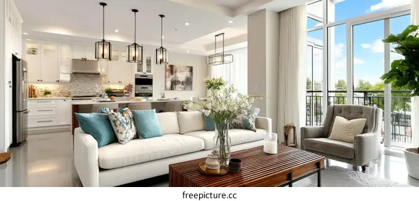 Modern Open-Concept Living Room with Kitchen