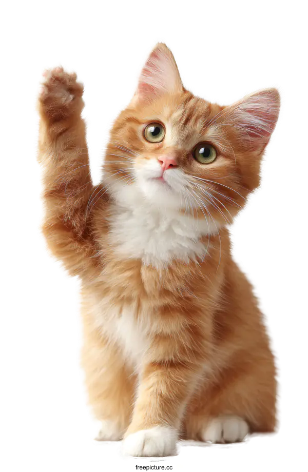 [Transparent Background PNG]Adorable ginger kitten raising paw