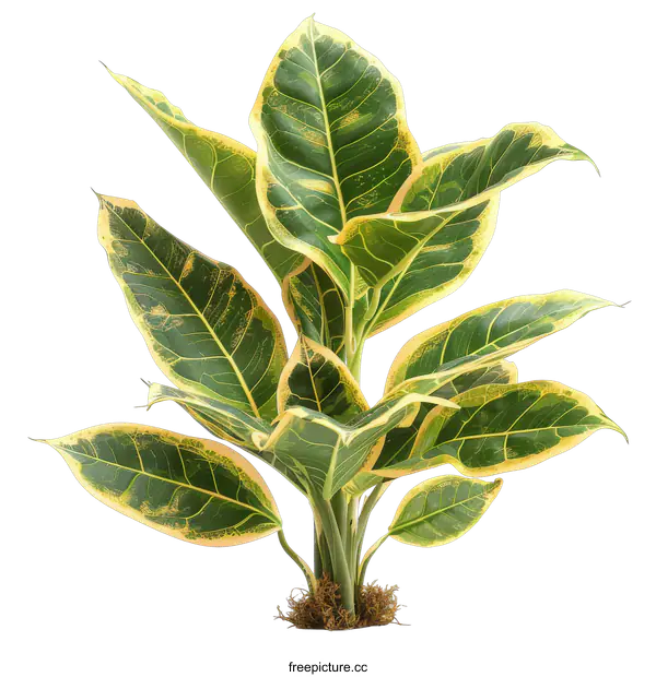 [Transparent Background PNG]Alocasia lauterbachiana with dark green leaves and yellow veins