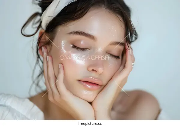 Portrait of a young woman with glitter on her face