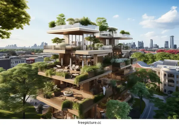 Green Apartment Buildings with Lush Balconies