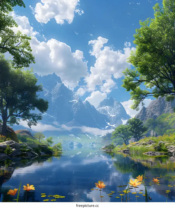 Mountains and lake in summer