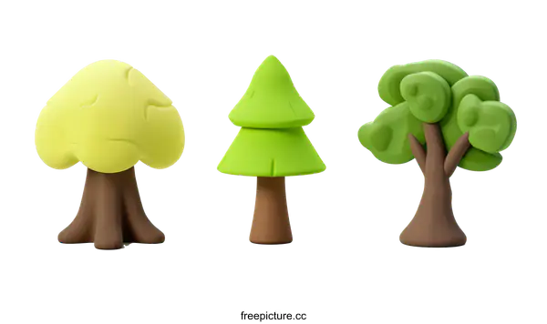 [Transparent Background PNG]3D illustration of three different trees