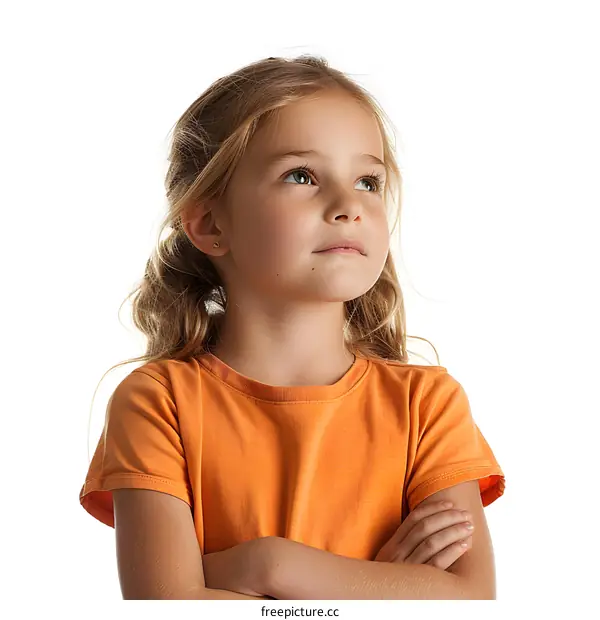 Portrait of a Young Girl with Blonde Hair Looking Up