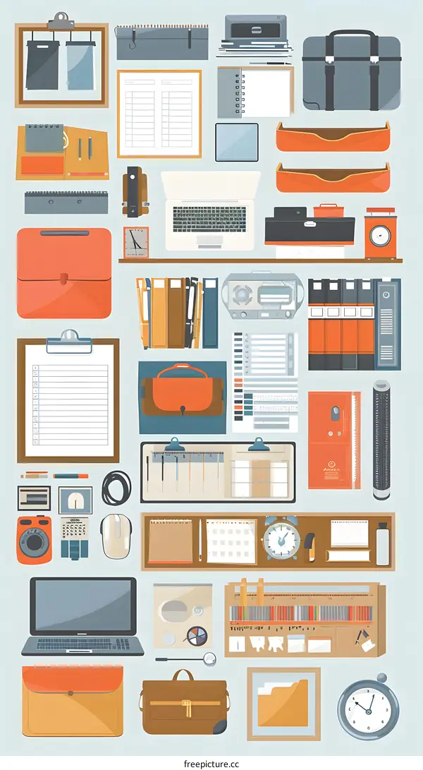 Office Supplies Collection Flat Illustration