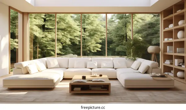 Bright and Airy Living Room With Large Windows and Sectional Sofa