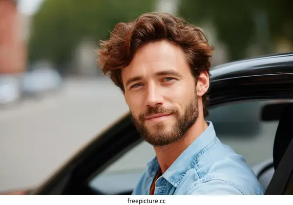 Portrait of a Caucasian Man by a Car