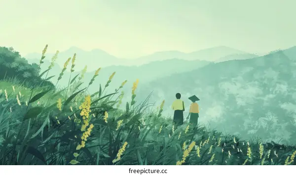 Asian Couple Admiring Scenic Mountain and Valley Vista