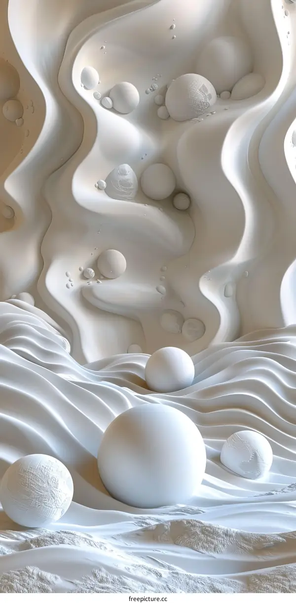 Abstract White 3D Sculptures and Spheres