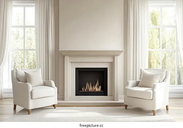 Elegant Living Room with Fireplace and Armchairs