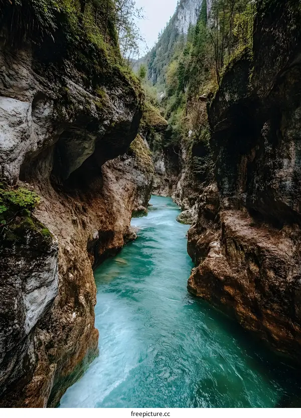 River Flowing Through A Canyon In The Mountains