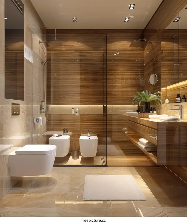 Modern Bathroom Interior Design with Wooden Tiles