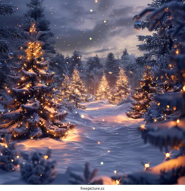 Enchanting Christmas Forest with Sparkling Lights