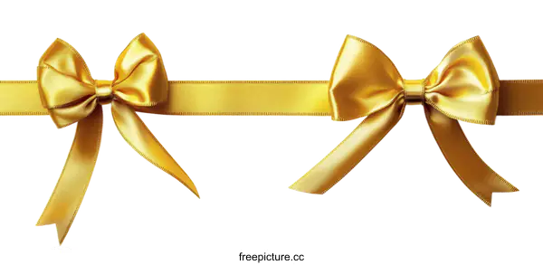 [Transparent Background PNG]Gold Ribbon Bows on White Background