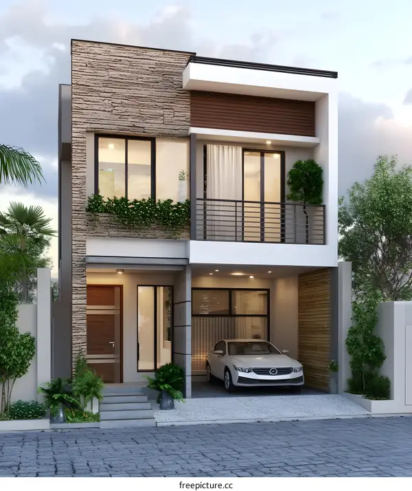 Modern Minimalist Two Story House Design With Balcony