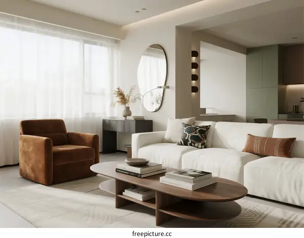 Modern living room with comfortable sofa and armchair