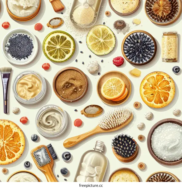 Natural skincare ingredients seamless pattern