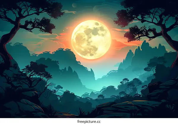 Full Moon Over Mountain Landscape