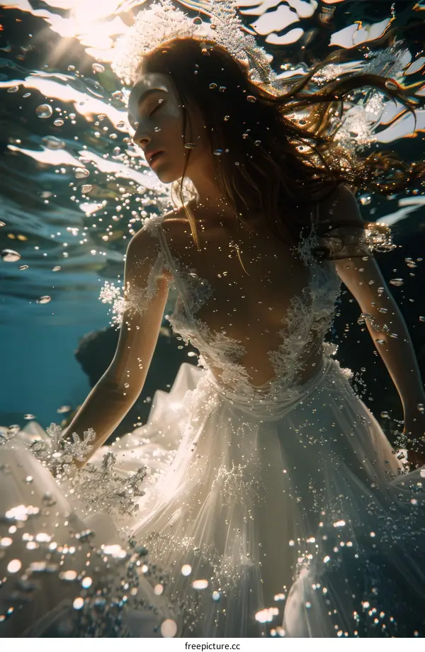 Woman In White Dress Underwater