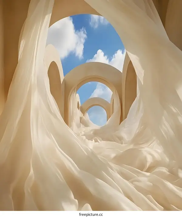 Abstract Architecture with White Fabric and Blue Sky
