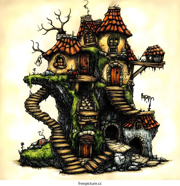 Illustration of a Fantasy House on a Cliff