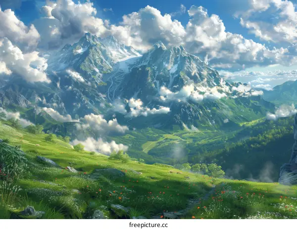 Majestic Mountain Scenery Illustration