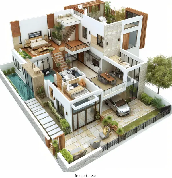 3D Rendering of a Modern House with Swimming Pool