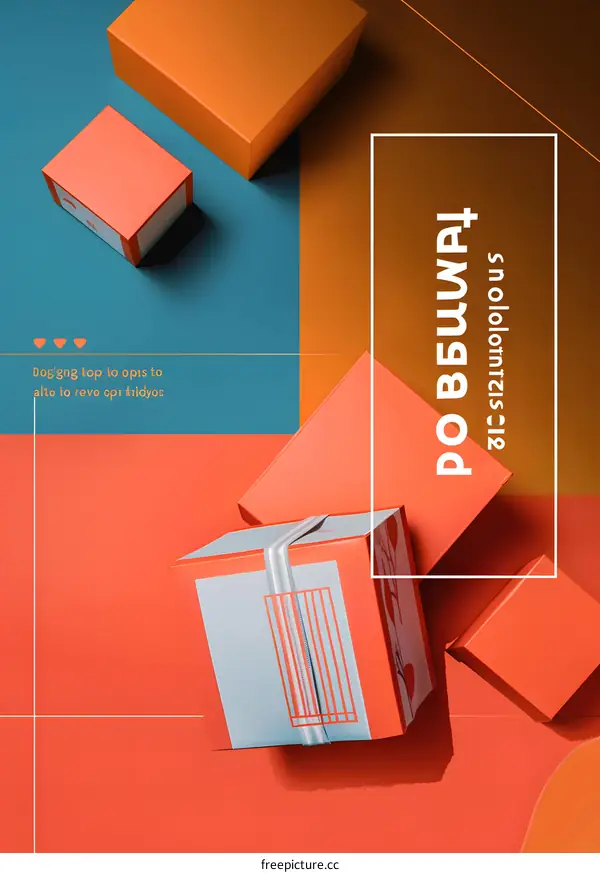 Abstract Minimalist Gift Boxes  Orange Teal and Red Background